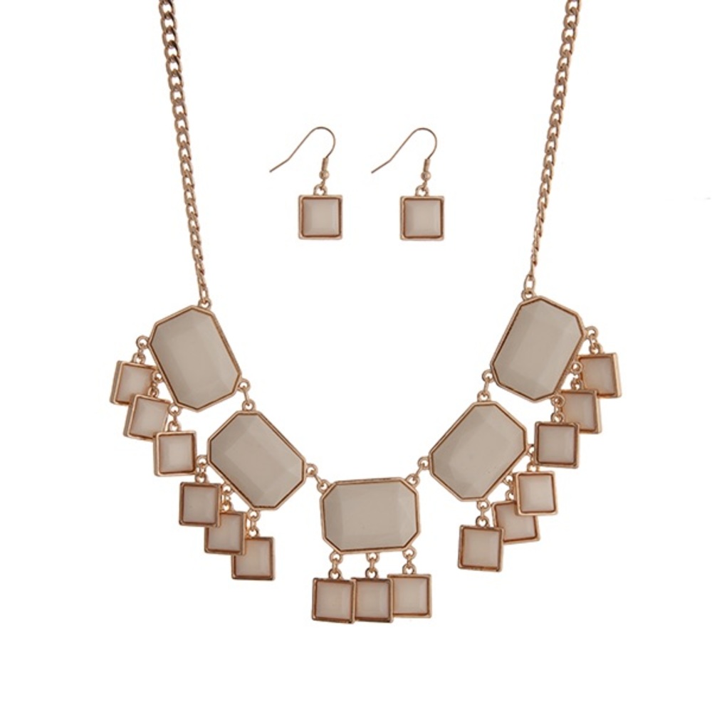 Gold Tone Necklace Set with Ivory Cobochans